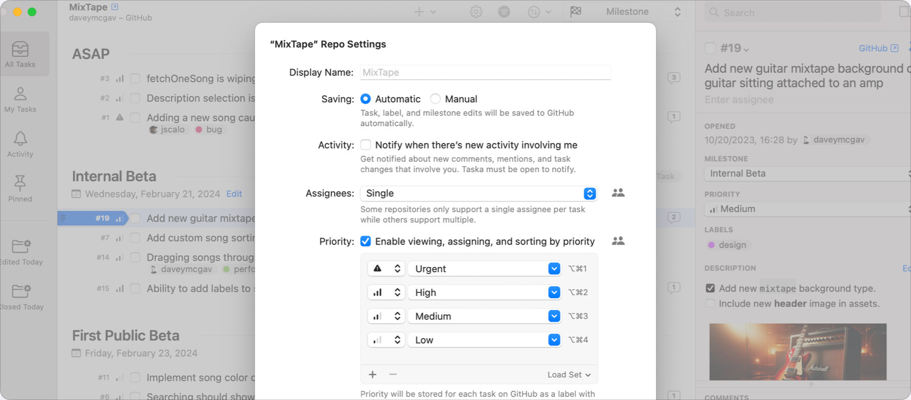 Repository settings interface